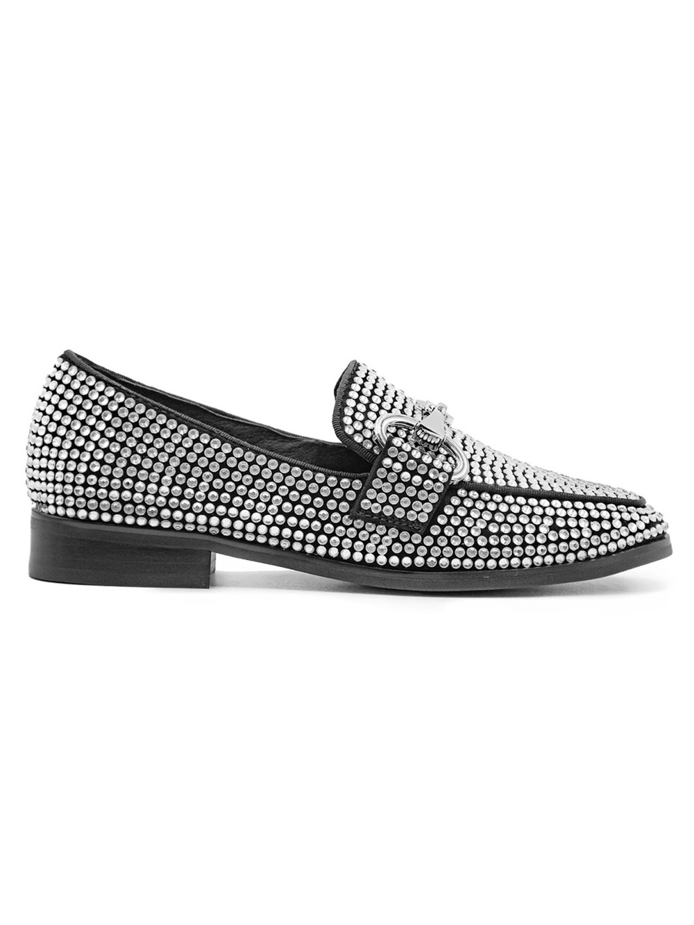 Bibilou Black Studded Loafer with Silver Buckle